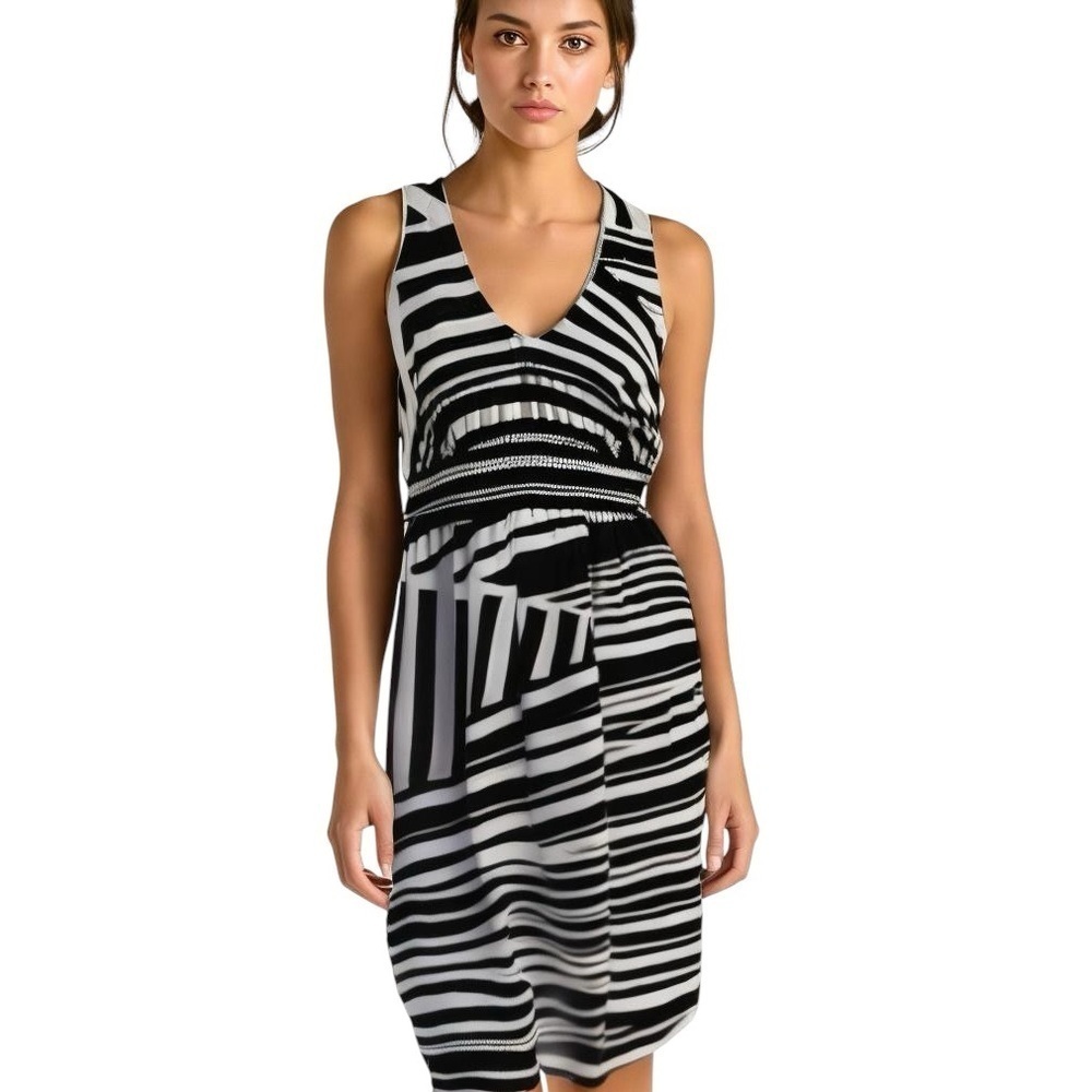 A.N.A Black White Stripe Halter Dress Size Large